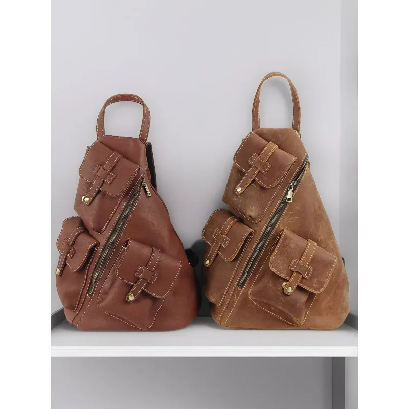 nouveau sac à dos décontracté en cuir de vache pour hommes, sac à dos vintage de grande capacité pour alpiniste, sac de voyage pour hommes