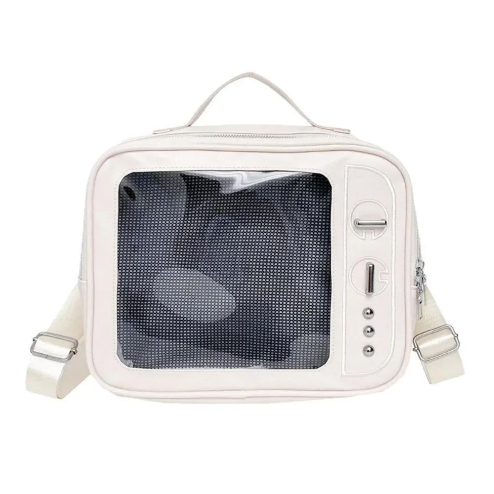 sac à dos tendance en pu style tv, léger, avec compartiment transparent, sac ita grande capacité, sac à bandoulière lolita