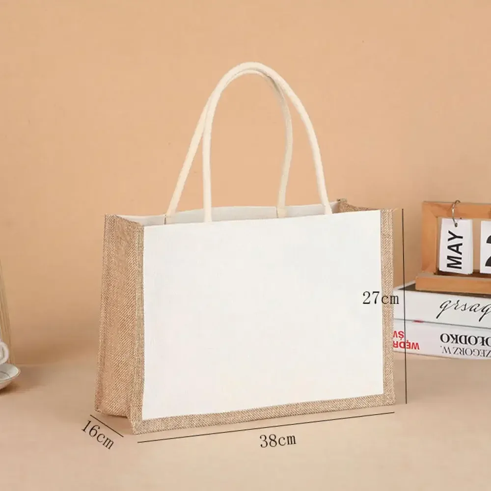 sac fourre-tout en toile de jute imperméable vintage, sacs en bambou, sac à main beige décontracté de grande capacité, sacs de plage portables, sacs d'évaluation de voyage