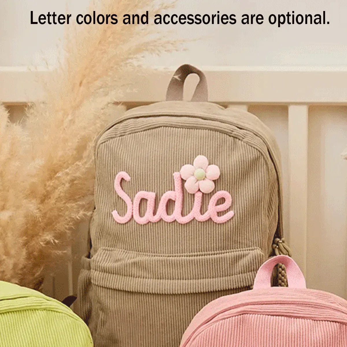 sacs à dos personnalisés en velours côtelé – sacs à dos brodés sur mesure, décorations florales/animalières, styles parent-enfant, sac pour sœur/frère
