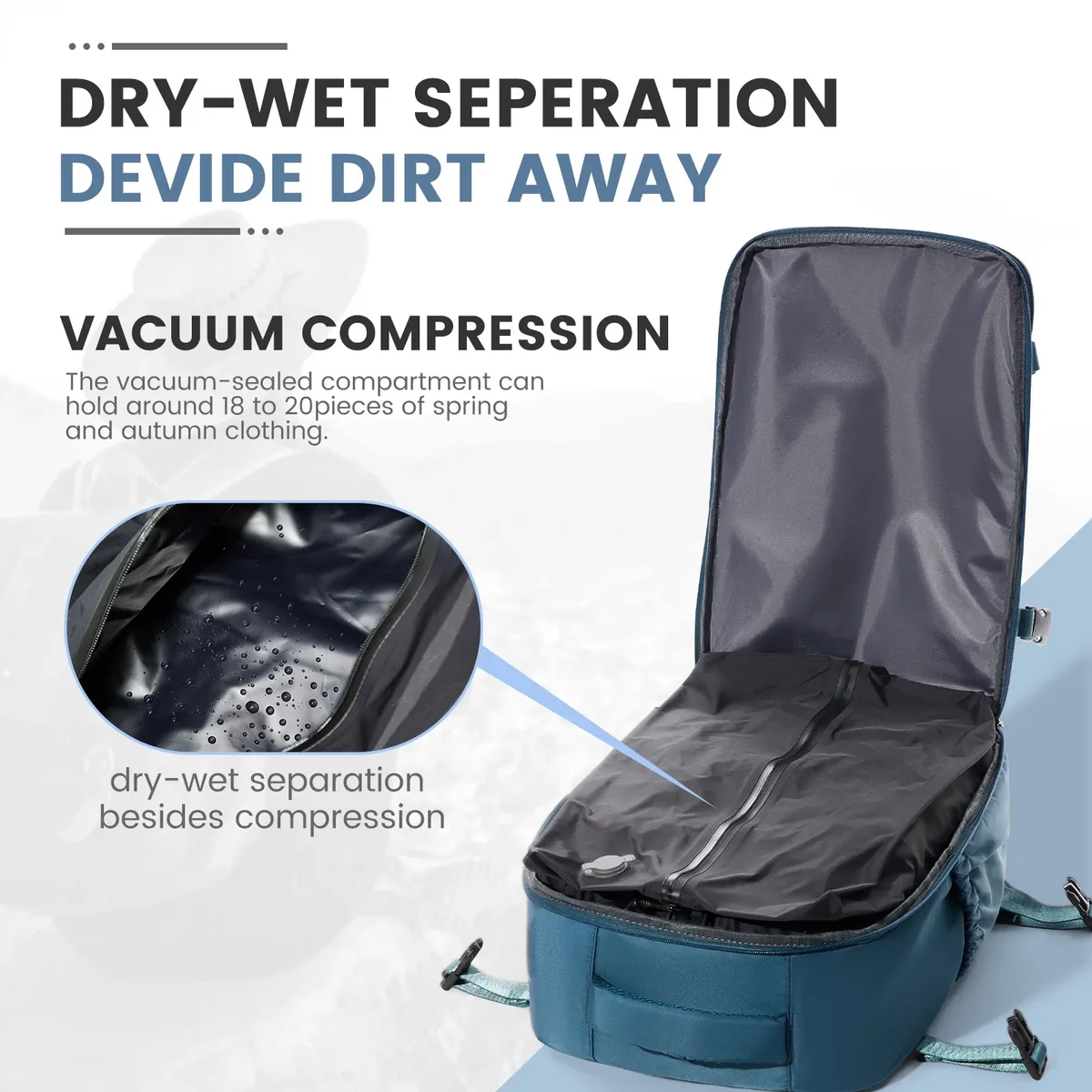 sac de cabine ryanair 40x30x20, sac à dos de compression sous vide pour homme, bagage à main, sac à dos pour ordinateur portable, sac de rangement sous vide pour vêtements 42x29x15