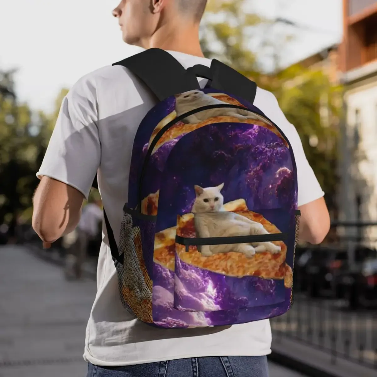 sac à dos d'école pour étudiants, sac à dos de randonnée et de voyage pour garçons et filles, sac à dos à bandoulière space pizza cat meme