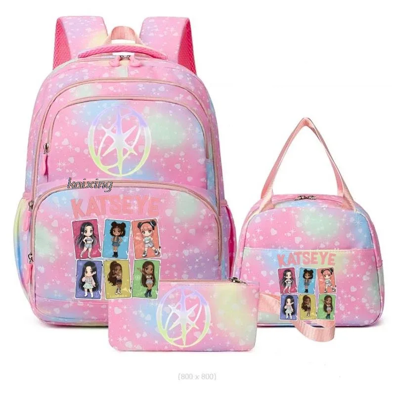 hot katseye drôle impression sacs d'école avec des sacs à déjeuner 3 pièces coloré garçons et filles sac à dos primaire voyage en plein air ordinateur portable mochilas
