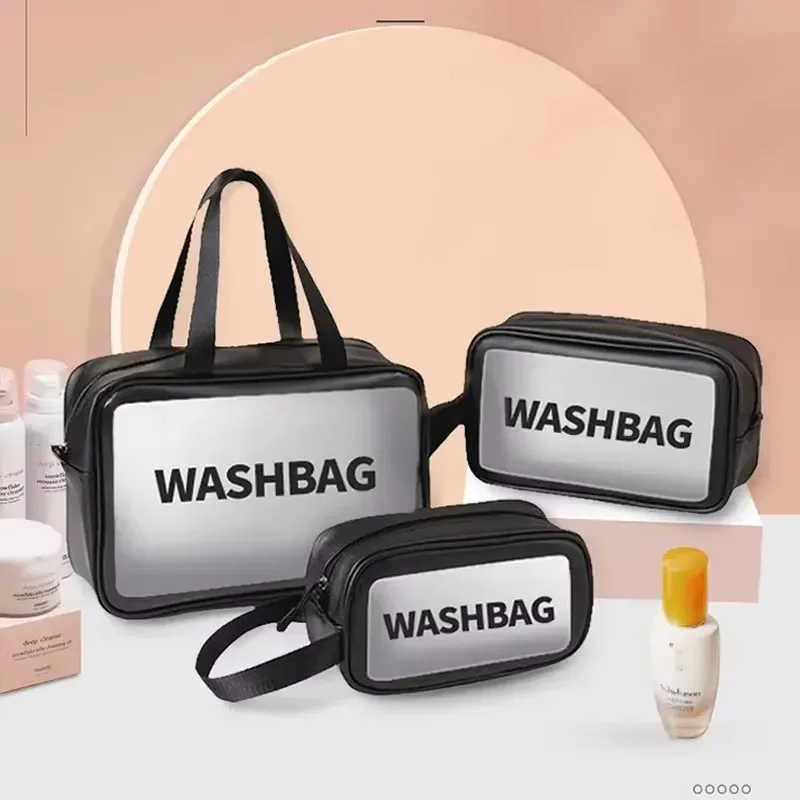 trousse de toilette de voyage portable noire transparente pour femme, pochette de rangement de maquillage étanche, organisateur de cosmétiques de grande capacité, 1 pièce