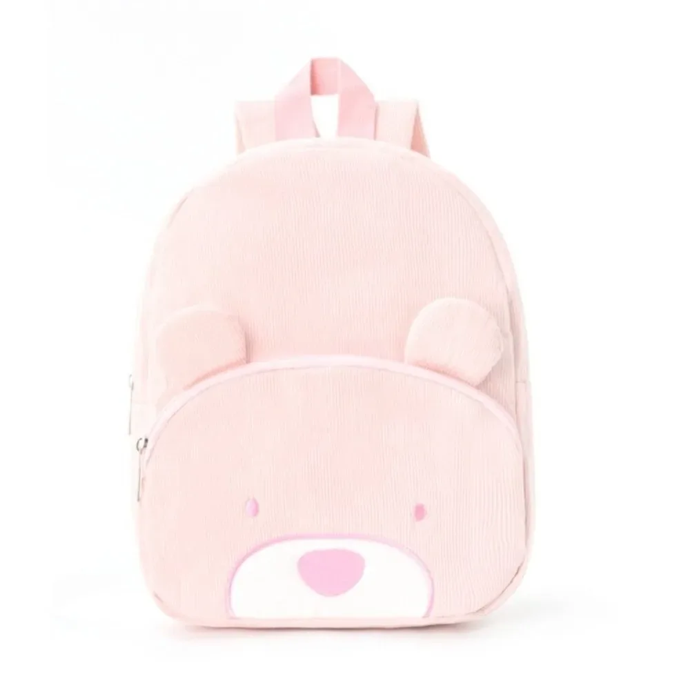 sac à dos simple en velours côtelé pour enfants, motif ours de dessin animé, couleur unie, grande capacité, pour étudiants et femmes