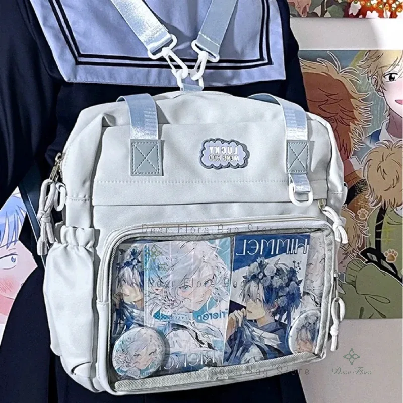 y2k-sac à dos ita pour femme, sac à dos avec badge bricolage, poche transparente pour fille, sac à main décontracté, nylon, grande capacité, initié, mode, mignon