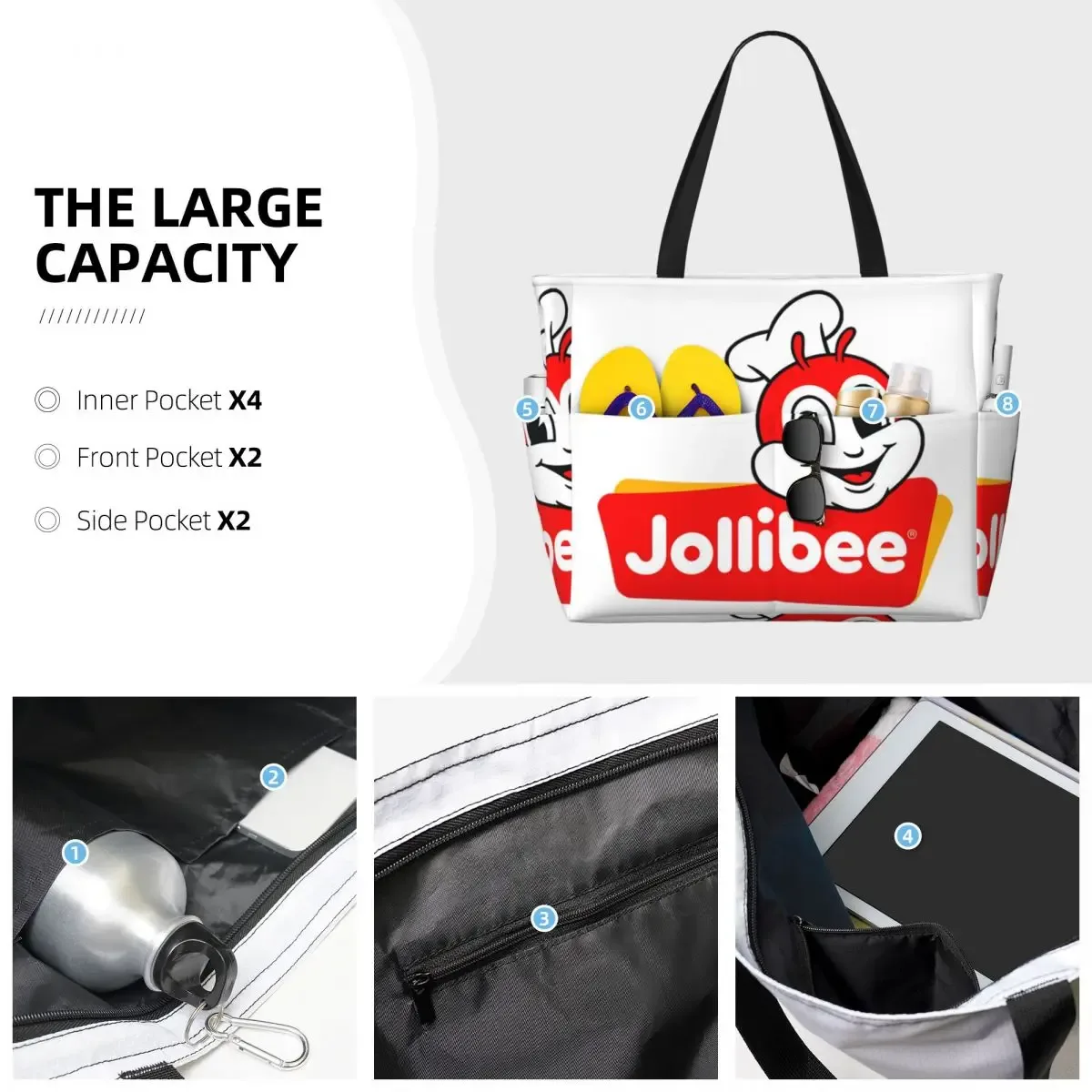 jollibee face beach tote bag sport gym yoga duffle grand sac fourre-tout pour femme sac de voyage sac de fitness