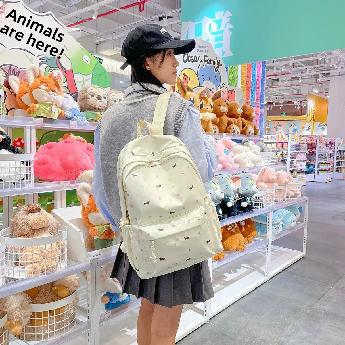 nouveau sac à dos double bandoulière avec imprimé chien, grande capacité, simple et mignon, pour les élèves du collège et du lycée, style streetwear n...