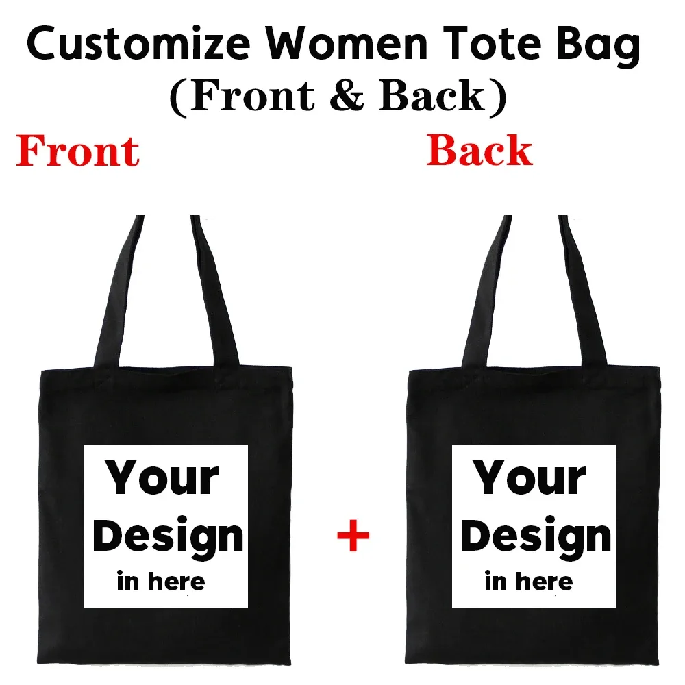 sac fourre-tout en toile de coton personnalisé, impression sur deux côtés, vos images ici, impression de design original, sacs de voyage en toile pour femmes, mode