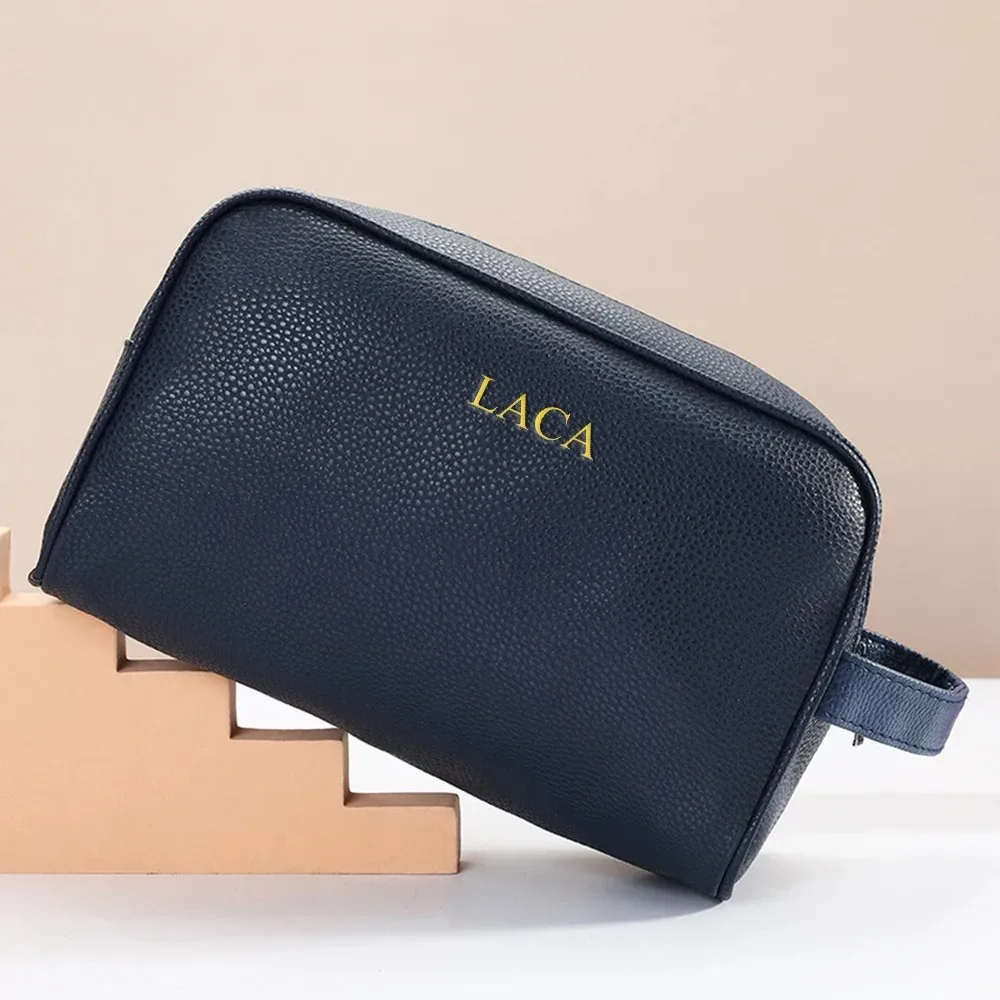 sac à cosmétiques personnalisé grande capacité pour femme, trousse de maquillage personnalisée pour homme, sac de toilette portable avec initiales estampées à chaud dorées et fermeture éclair
