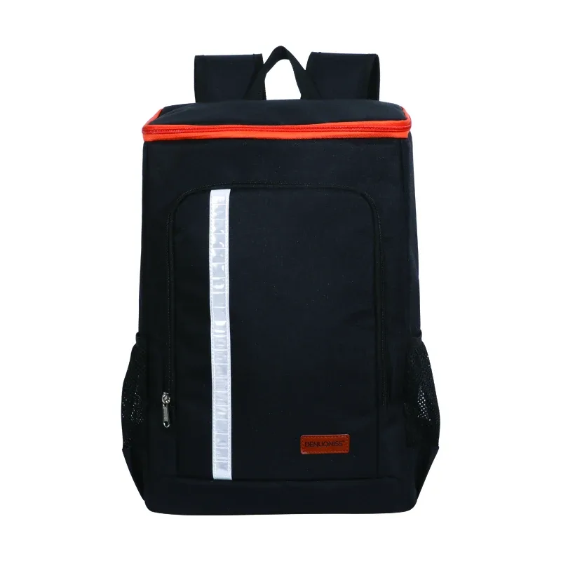 sac dos polyester fibre noire gris bordure orange isolé transport aliments frais voyage pique-nique