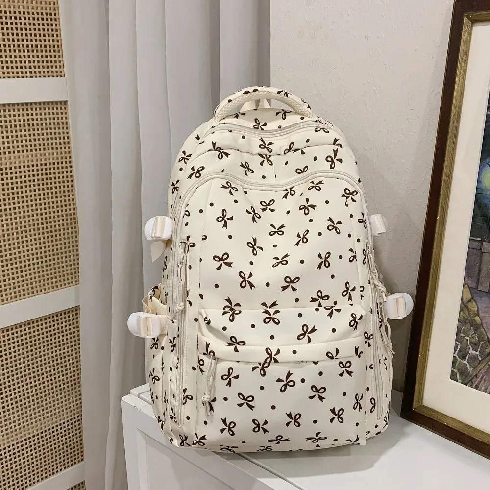 sac à dos à imprimé floral de grande capacité, multi-compartiments, multi-poches, motif nœud, sac d'école imperméable, sac à dos épaissi pour voyage