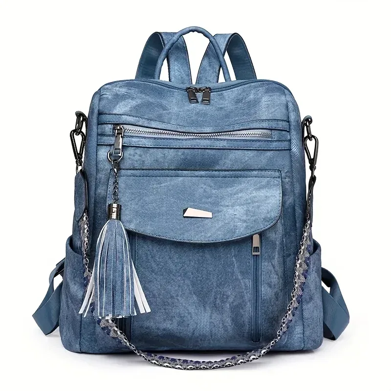 sac dos polyester unisexe rose bleu beige noir décontracté grande capacité poche intérieure fendue bandoulière arquée fermeture éclair souple imperméable