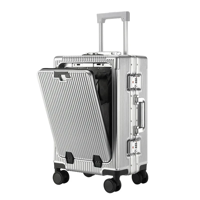 valise aluminium frame trolley rolling bagage beige bleu noir marron usb cup holder grande capacité voyage