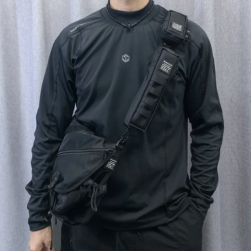 fonction tactique diverses combinaisons réglable sac à bandoulière sangle homme techwear style haute rue modulaire sac accessoires