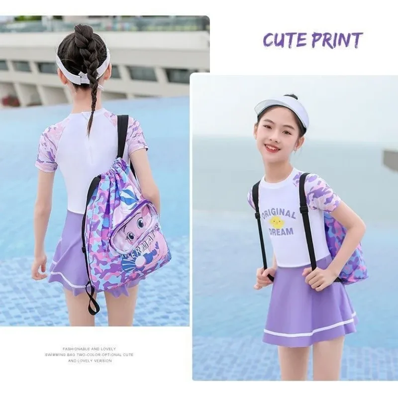 sac de natation portable pour enfants, sac à dos étanche avec séparation sec/humide et imprimé dessin animé, organisateur essentiel pour les sports des enfants