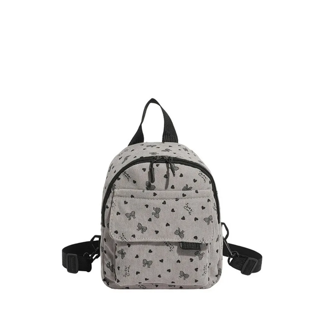 sac à dos mini en velours côtelé mignon et léger avec imprimé cœur et nœud, sac à bandoulière à fermeture éclair, sac à dos multi-compartiments pour usage quotidien