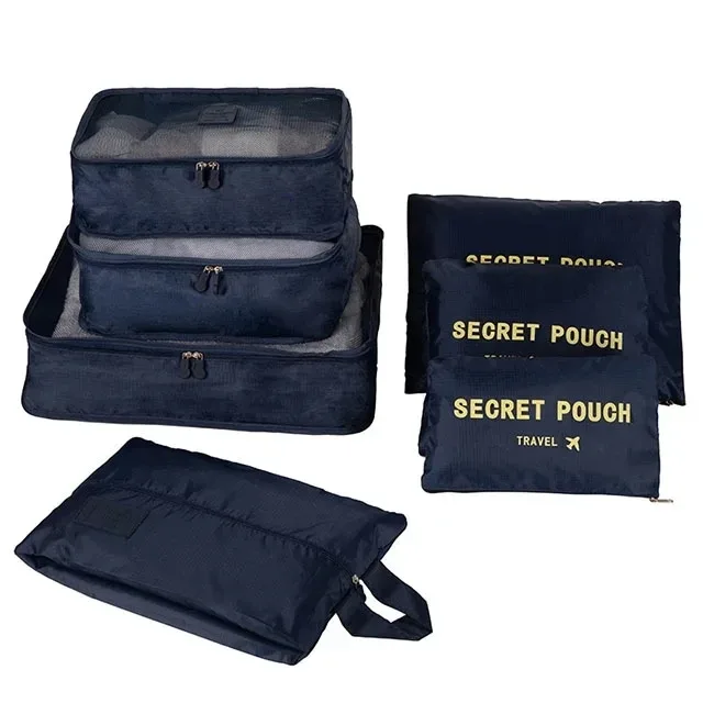 organisateur voyage sac rangement nylon translucide gris rose bleu grande capacité tri chaussures vêtements transport