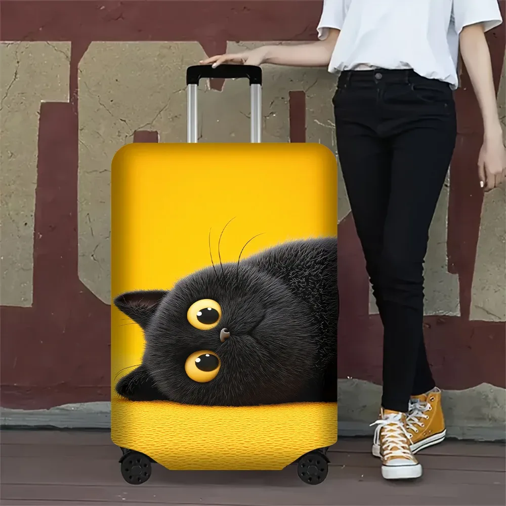 1 housse de bagage à imprimé chat noir en fourrure pour bagages de 18 à 32 pouces ; accessoires de voyage anti-poussière et élastiques pour une protection efficace