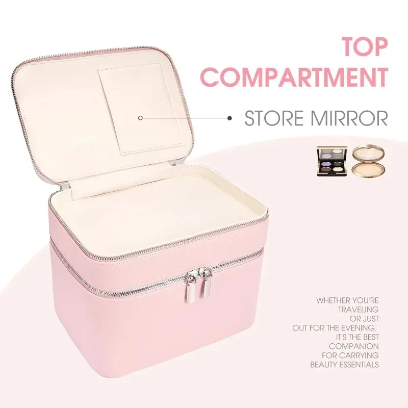 sac de maquillage double couche, organiseur professionnel pour outils de soin de la peau, boîte de rangement multi-compartiments, sac cosmétique de voyage portable, pour la salle de bain