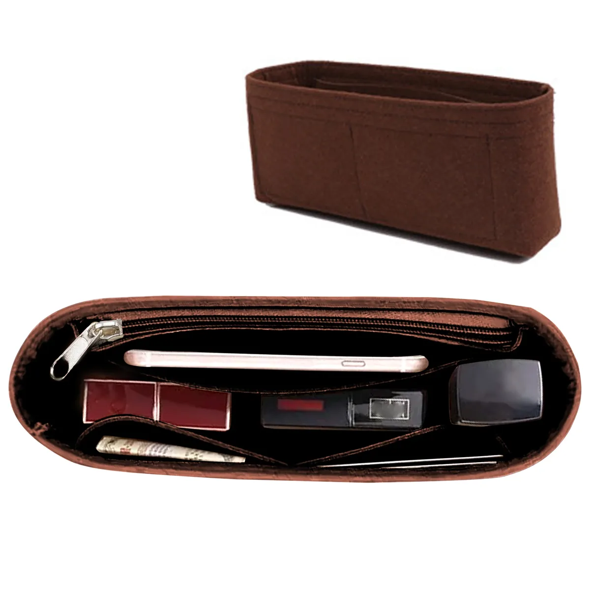 insert organisateur de sac à main en feutre avec fermeture éclair – pochette intérieure pour sacs à bandoulière, sacs à main et fourre-tout, sac de rangement pour femmes, 3 tailles