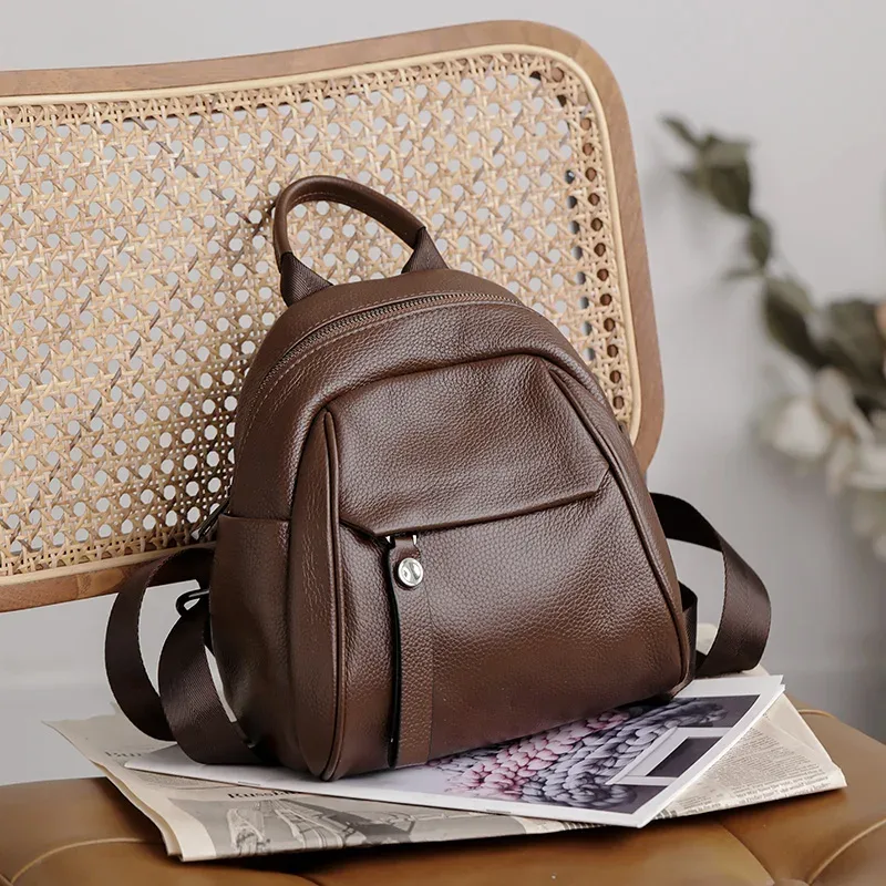 sac à dos portable en cuir véritable pour adolescente, sac à dos en peau de vache souple, sac à dos pour femme, bleu simple, 2 tailles, haute qualité, nouvelle mode