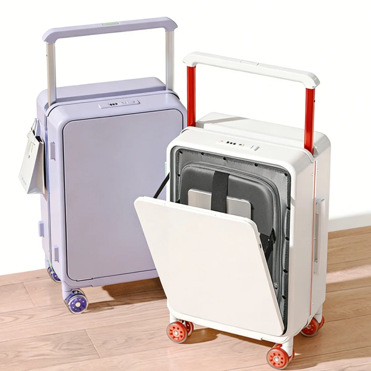 valise de voyage avec poche avant pour ordinateur portable, poignée large, bagage cabine 20'' pour homme, valise trolley 24'' pour femme avec cadre en aluminium pour pc