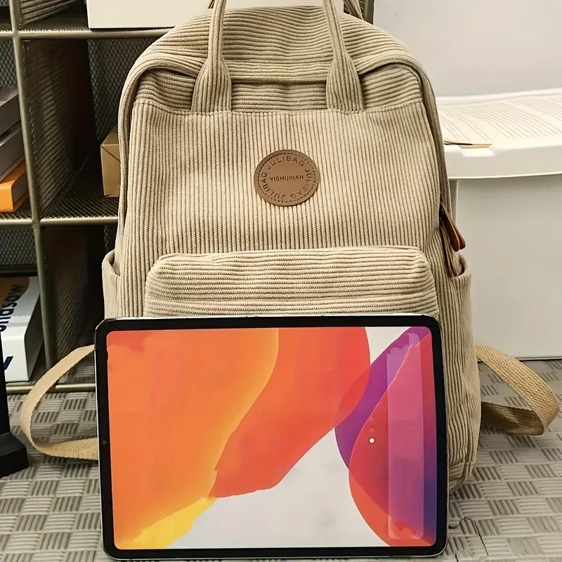 sac à dos décontracté en velours côtelé pour adolescents, compartiment pour ordinateur portable 14 pouces, sac pour lycée et université avec poche zippée, sacs à dos pour l'école