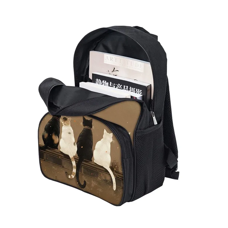 sac à dos scolaire mignon pour garçons et filles, motif chat de dessin animé 2d, avec poche avant tendance, fermeture éclair, imperméable, idée cadeau idéale