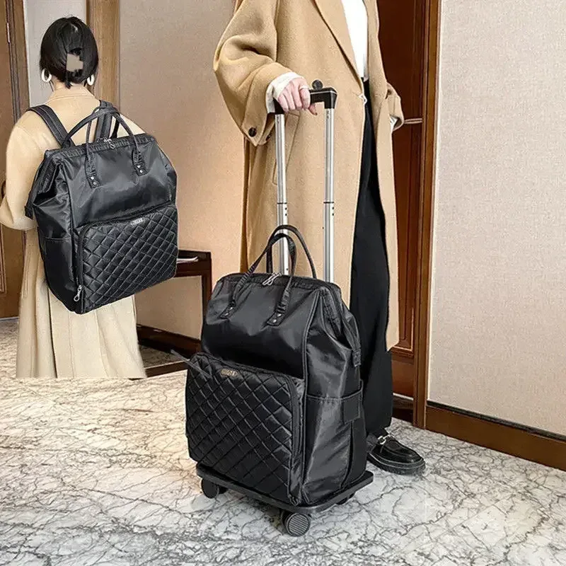valise oxford université noire motif géométrique poignées latérales sac dos femme voyage grande capacité