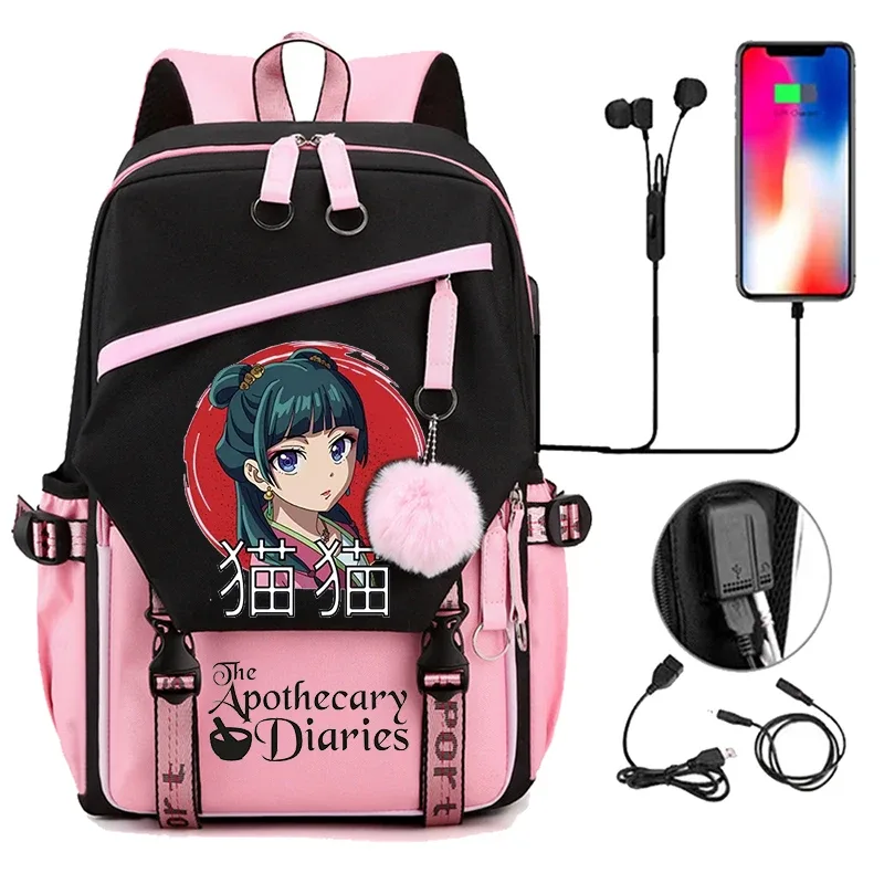 retour à l'école sac à dos pour filles garçons adolescent les journaux d'apothicaire maomao mode usb sacs d'école voyage sacs à dos mochila