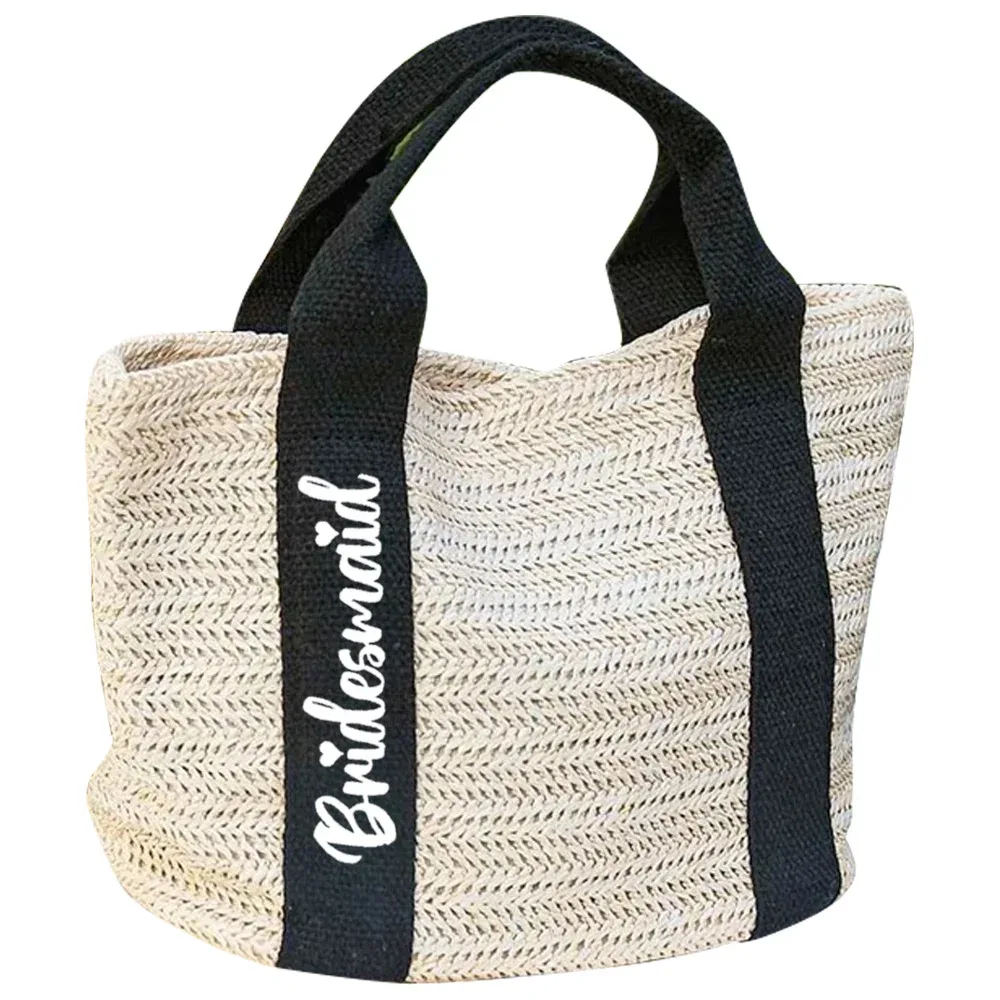 sac fourre-tout tissé en paille avec texte personnalisé, cadeaux de demoiselle d'honneur personnalisés, cadeaux de fête d'enterrement de vie de jeune fille, sac de plage en toile de jute