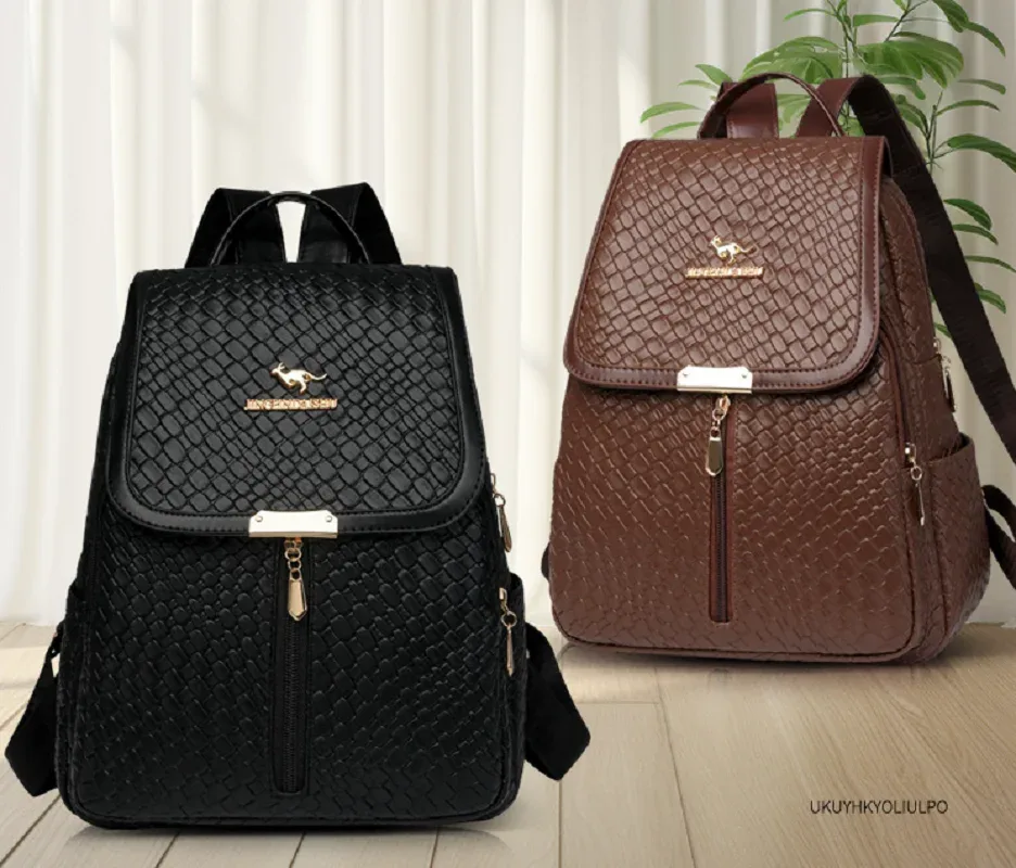 sac dos cuir simili cuir géométrique relief noir beige voyage poche intérieure zippée fermeture éclair poignée souple