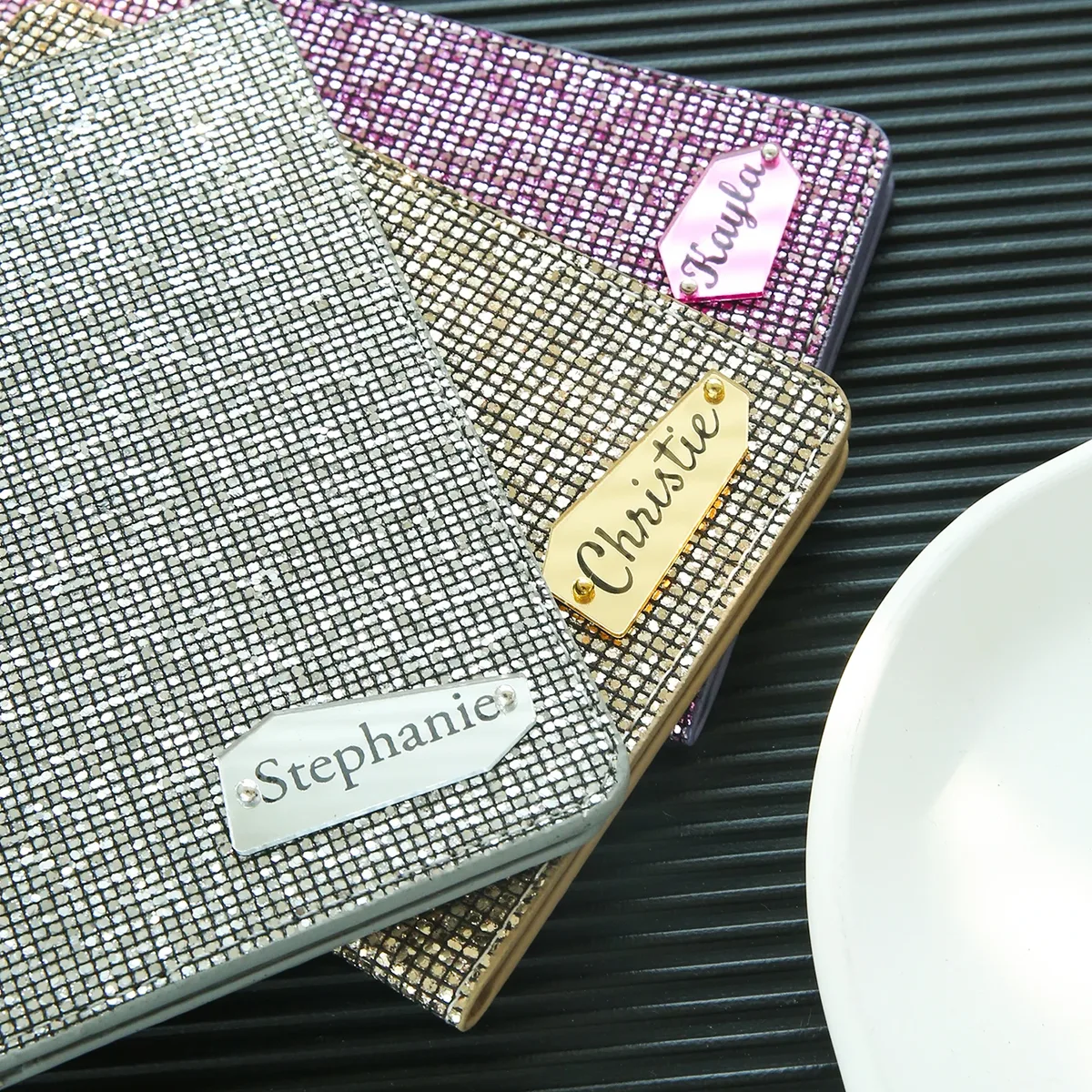 porte-passeport avec nom personnalisé, 1 pièce, avec boule disco, paillettes, porte-passeport unique personnalisé avec étiquette nominative miroir brillant