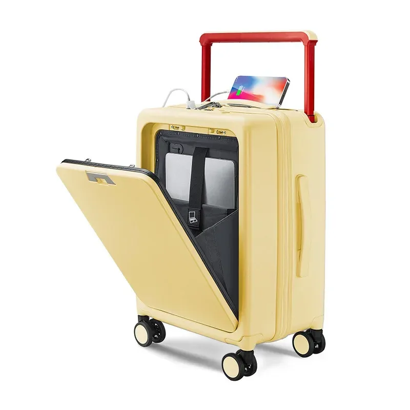 klqdzms 20 pouces pc valise usb charge ouverture avant ordinateur portable boîte d'embarquement multifonction boîtier de chariot 24 "bagage à main