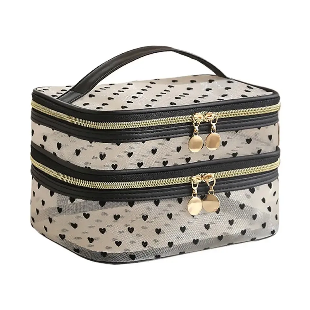 grande trousse de maquillage, organiseur de toilette de voyage, pochette cosmétique en maille, étui de rangement portable multifonctionnel pour femmes et filles