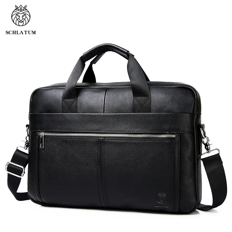 SCHLATUM – porte-documents en cuir véritable pour hommes, sacs à main de luxe, porte-documents pour ordinateur portable, sac d'ordinateur de bureau de 15 pouces