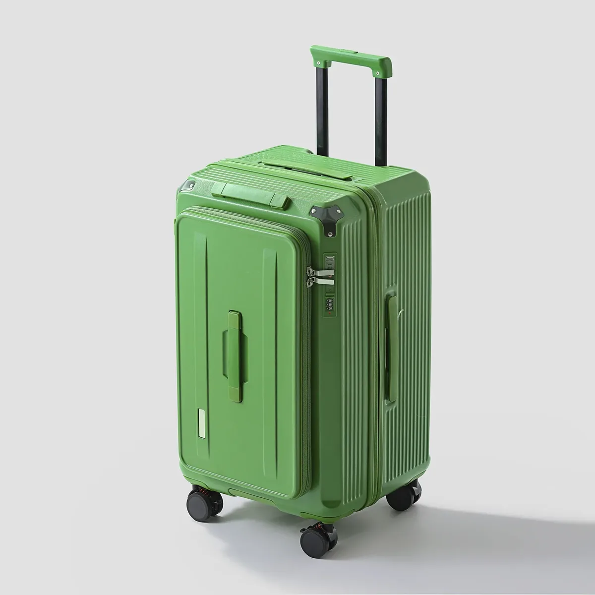 valise pc gris compartiments glissières ceinture poignée latérale verrouillage code roue frein expansion latère ajustable voyage