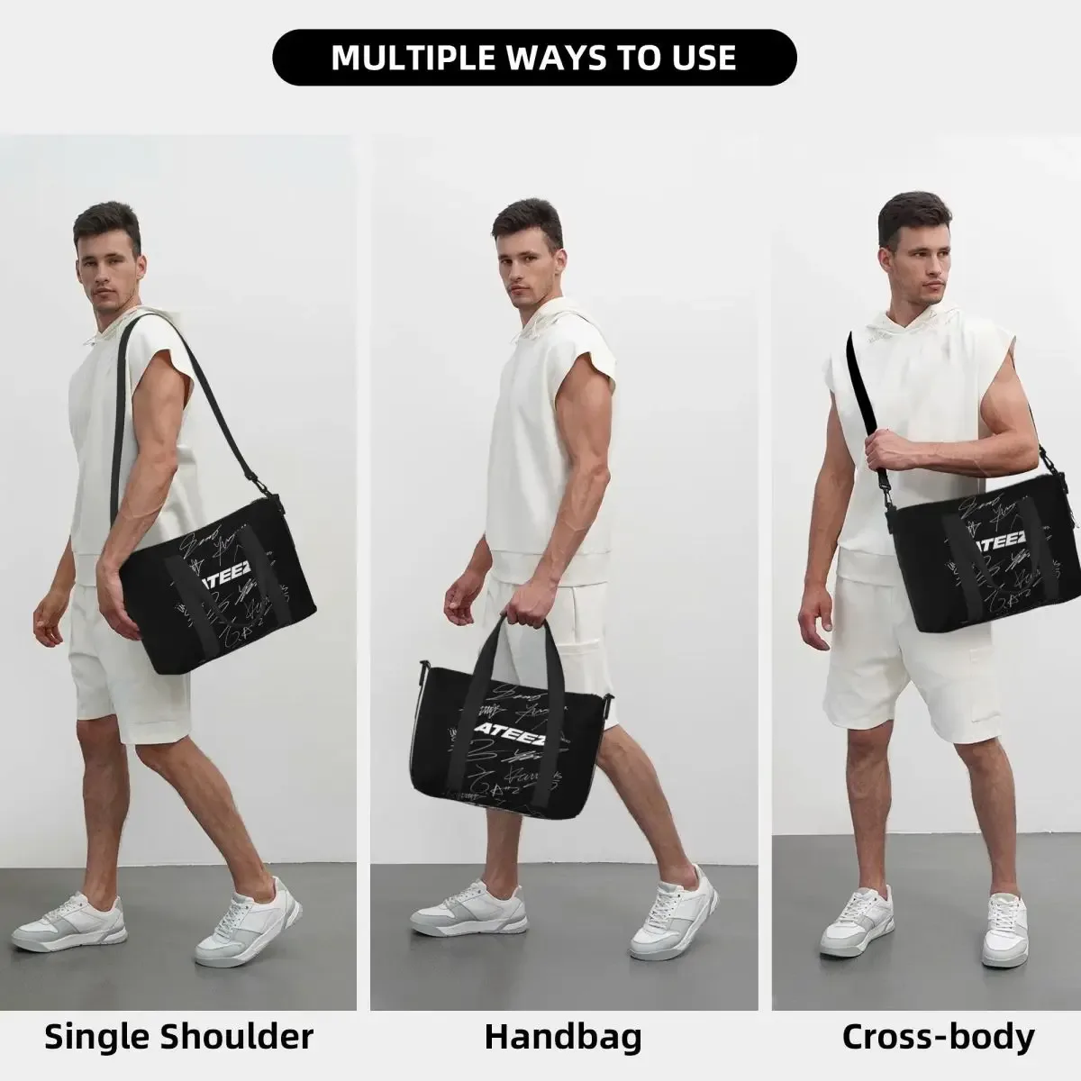ateez personnalisé-logo + autographes sac de voyage de plage sacs fourre-tout de grande capacité pour salle de sport yoga femmes shopping sac à bandoulière