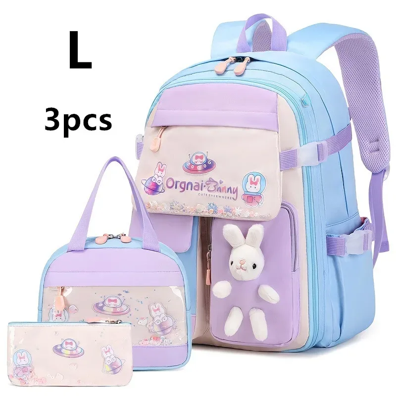 sac à dos lapin mignon pour adolescentes, cartable de dessin animé pour filles du primaire, sac à dos de voyage de 2 tailles pour les classes 1 à 9