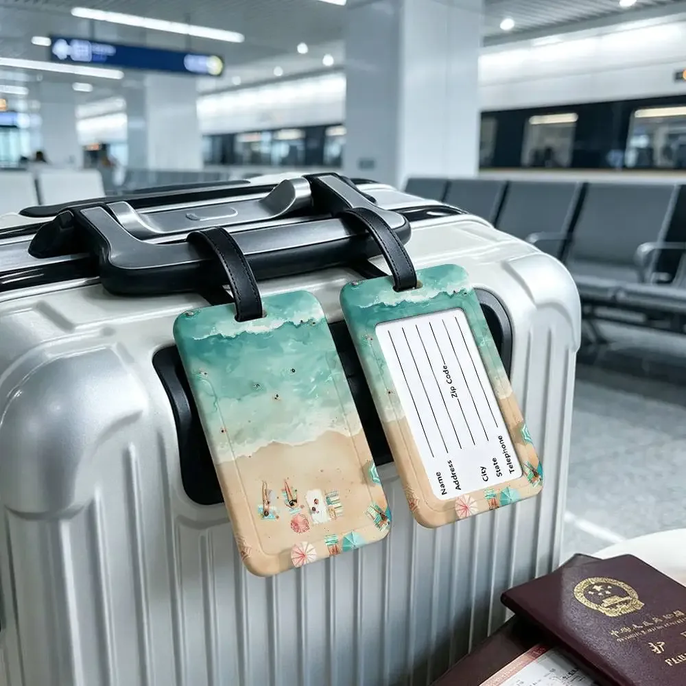 étiquette de bagage en pvc avec carte d'informations, motif mer, océan, bateau, art mural, étiquette anti-perte pour valise, sac à dos, accessoire de voyage