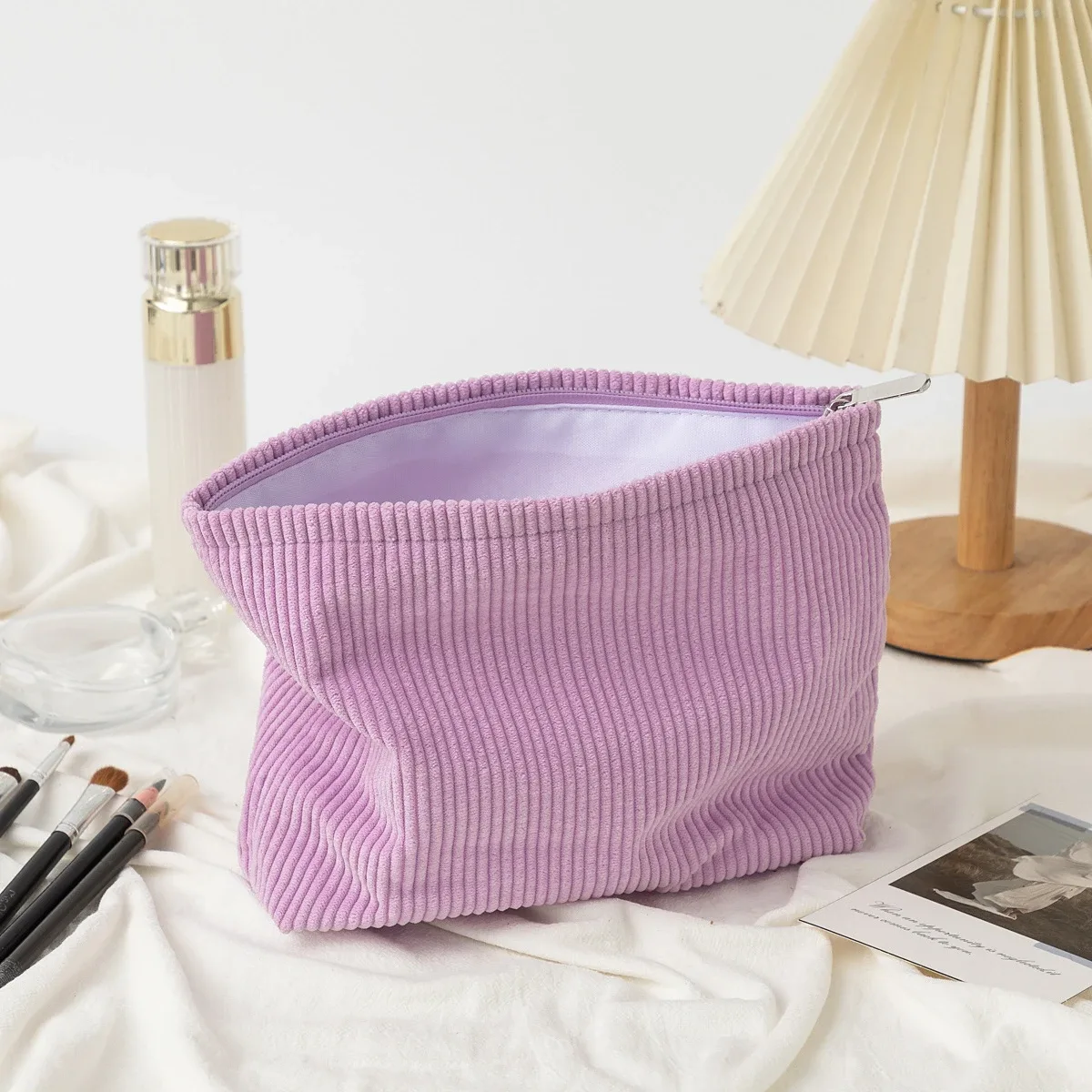 pochette à maquillage en velours côtelé personnalisée, pochette de rangement texturée douce pour ranger les cosmétiques, idéale pour un usage quotidien, les vacances à la plage et les voyages