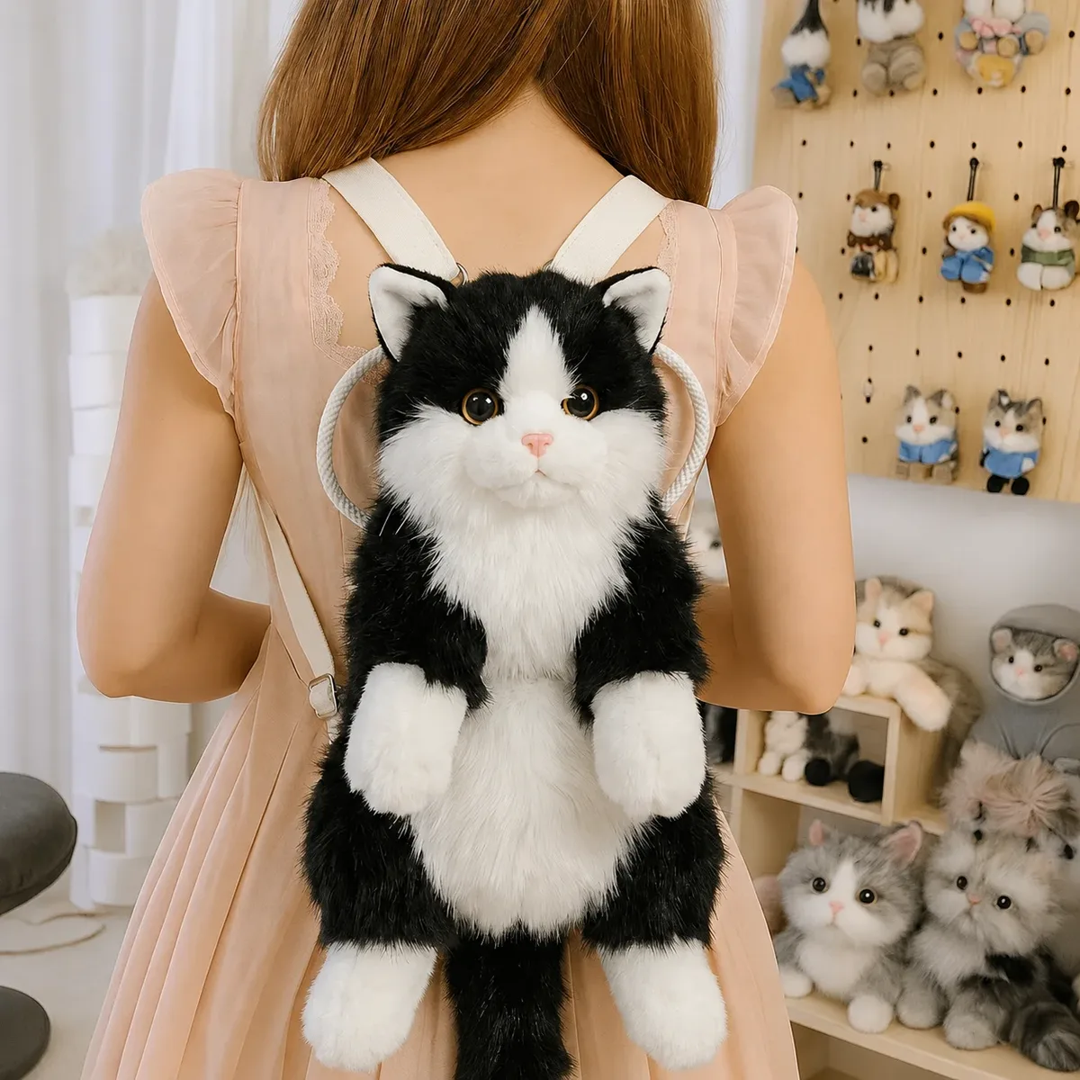 sac à dos en peluche chat mignon pour filles, sac animal kawaii 14 pouces, sac à bandoulière chaton doux pour tenues de tous les jours et cadeaux