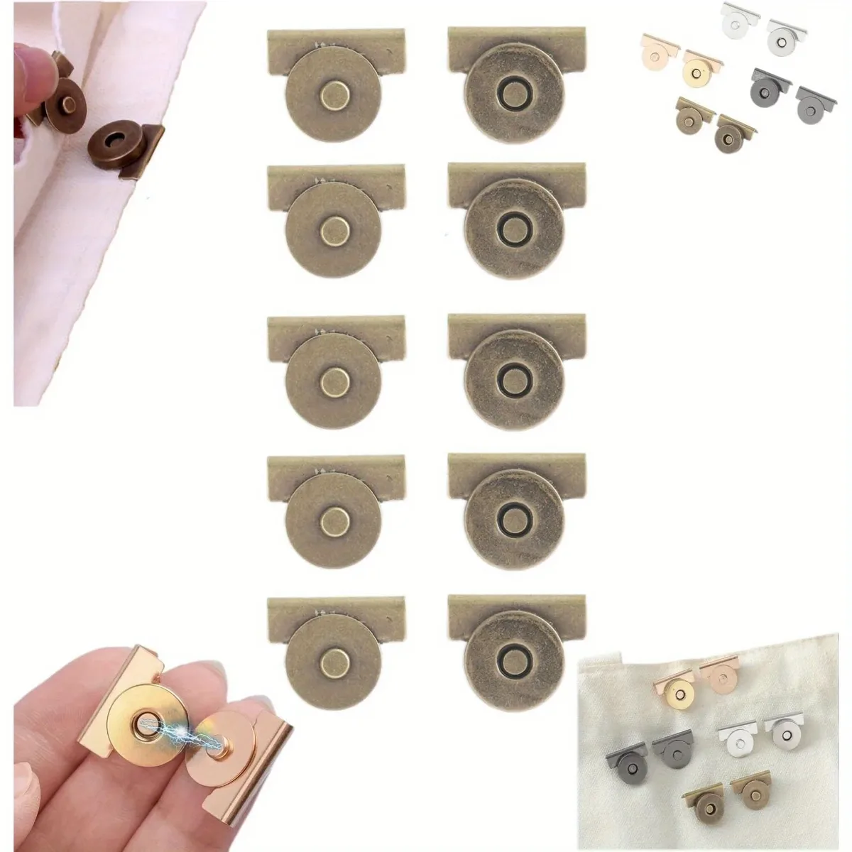 fermoir magnétique métal rose argent doré marron sacs vêtements bricolage anse pression puissant couture set cinq paires