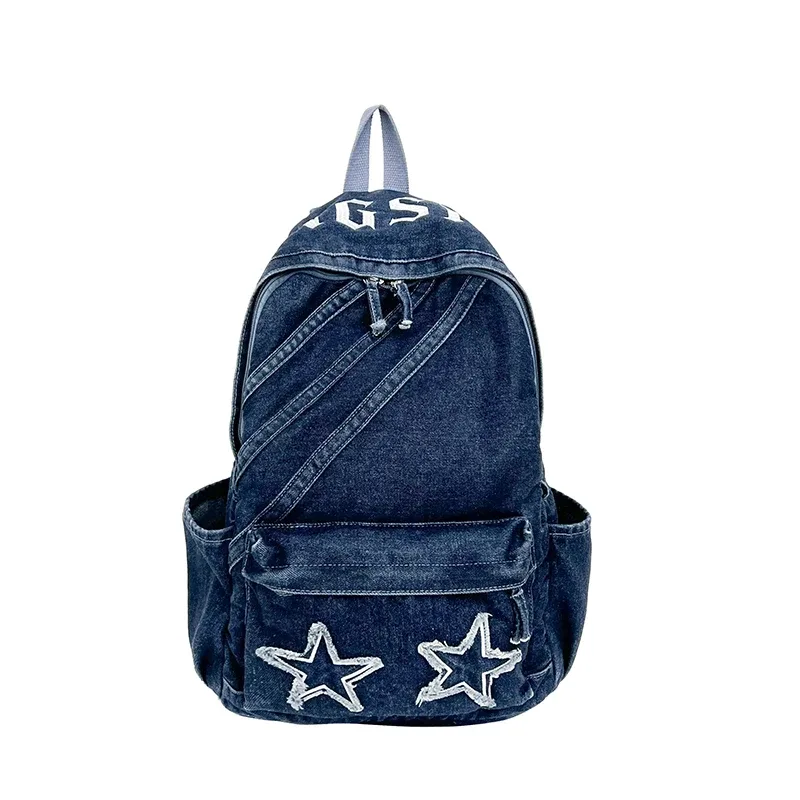 sac à dos en jean vintage pour femme, grande capacité, sac à bandoulière en jean, sac à dos quotidien pour l'école et l'ordinateur portable, design simple