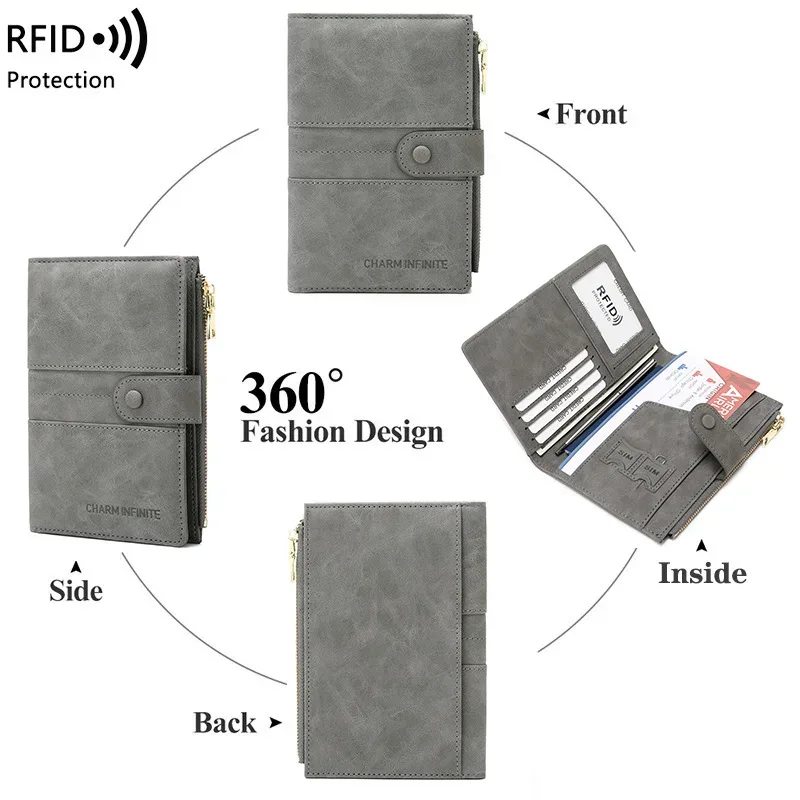 nouvelle pochette de passeport antivol rfid avec fermeture éclair, porte-documents multifonctionnel pour voyage