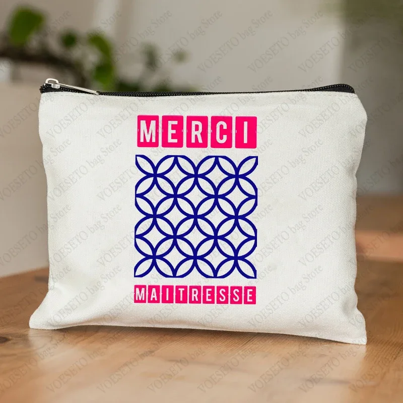 trousse de maquillage pour femmes avec appréciation des enseignants français, trousse à cosmétiques au design artistique, trousse à crayons pour femmes