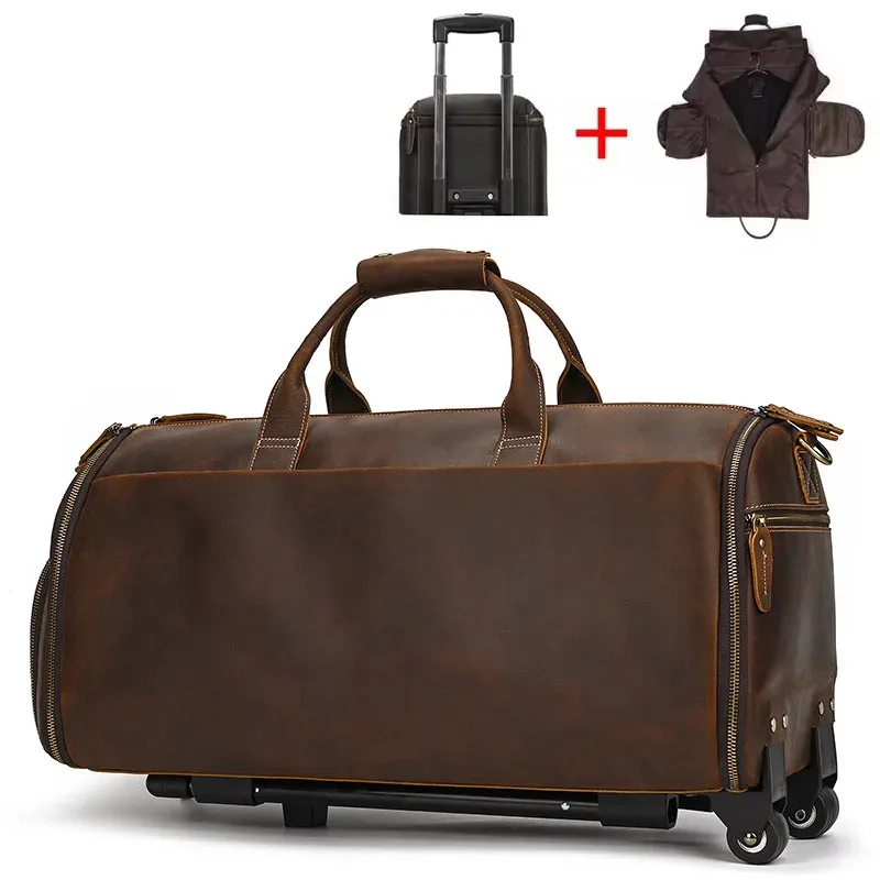 elin-sac pliant en cuir trempé pour homme, sacoche de voyage d'affaires avec poche à chaussures, juste de vêtements, bagage, polochon pour costumes