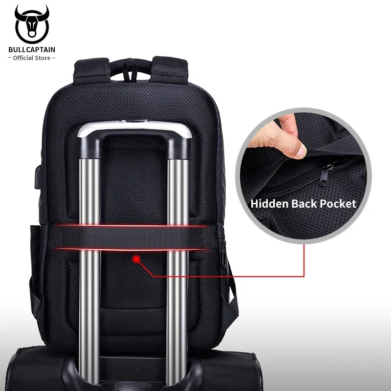 bullcaptain-sac à dos multifonction pour homme, chargement usb, mode business, décontracté, voyage, antivol, étanche, ordinateur portable 15.6 pouces