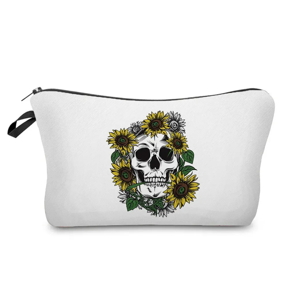 sacs à cosmétiques imprimés de crâne pour femmes, pochette de maquillage de personnalité, sac de rangement de voyage portable, étuis de rangement de rouge à lèvres, sac de maquillage à fermeture éclair